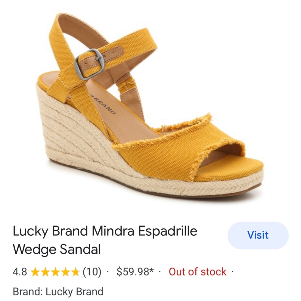 Lucky Mindra wedge espadrille sandals, size 6.5, in yellow